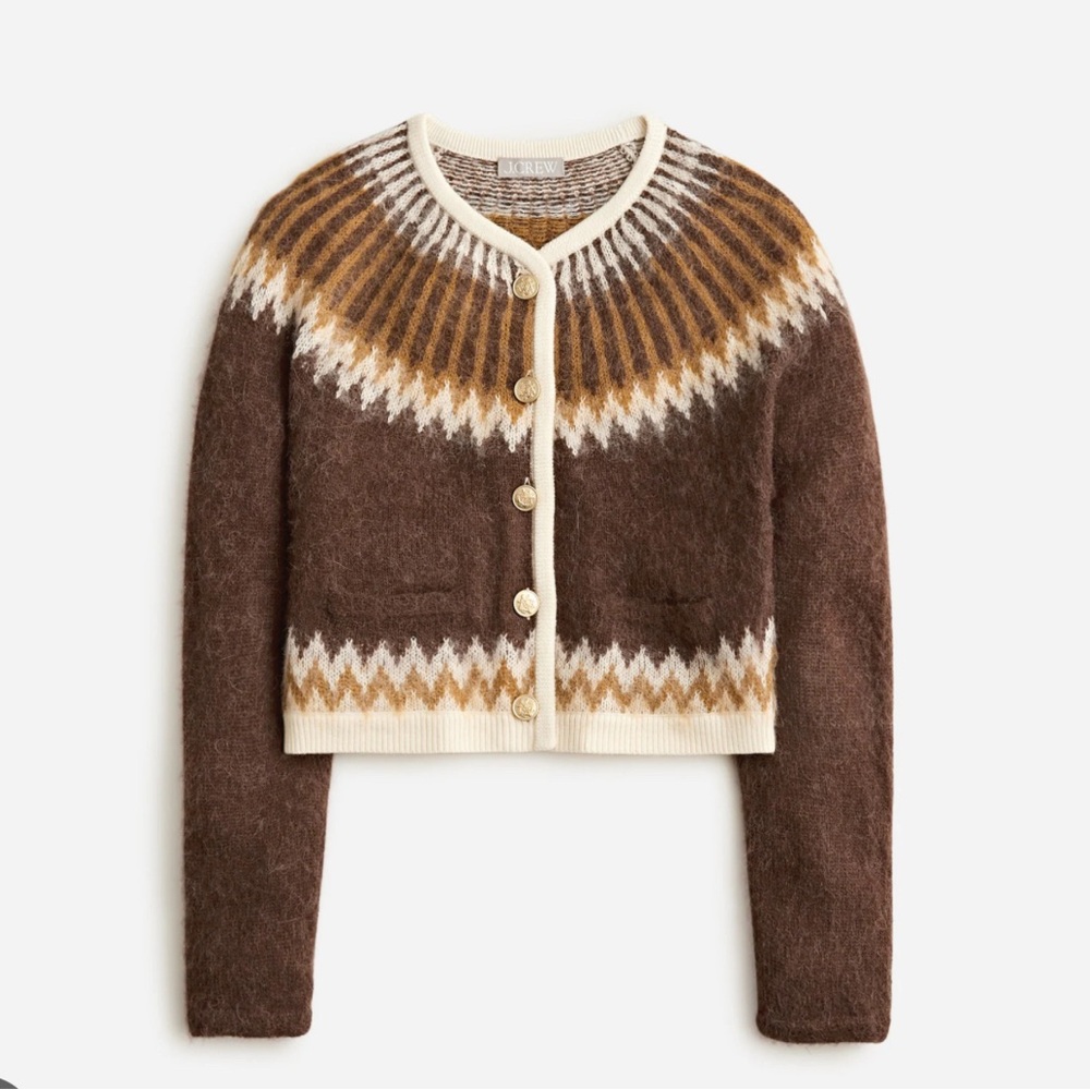 NWT JCrew Fair Isle Cardigan Sweater in brushed yarn